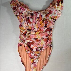 La Blanca Peach and Floral Swimsuit Size 12 New Without Tags